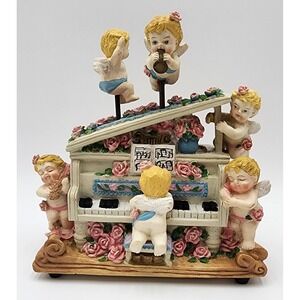 Cherub‎ Angel Piano Music Box Plays Melody Decor Rose Romance The Entertainer